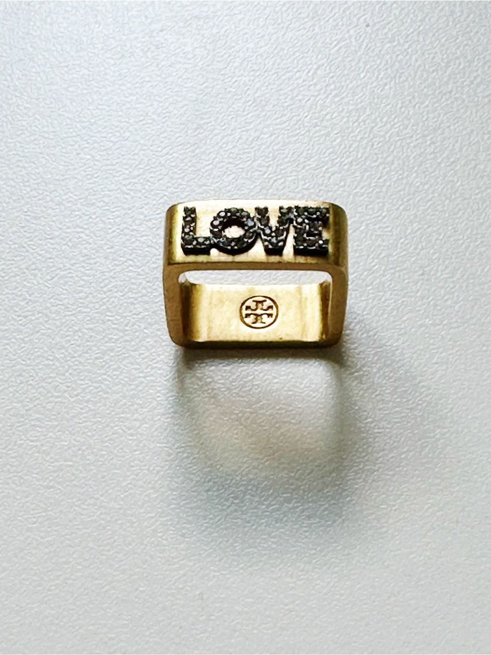 US 8 Tory Burch Gold-tone 'LOVE' Pavé Logo Ring